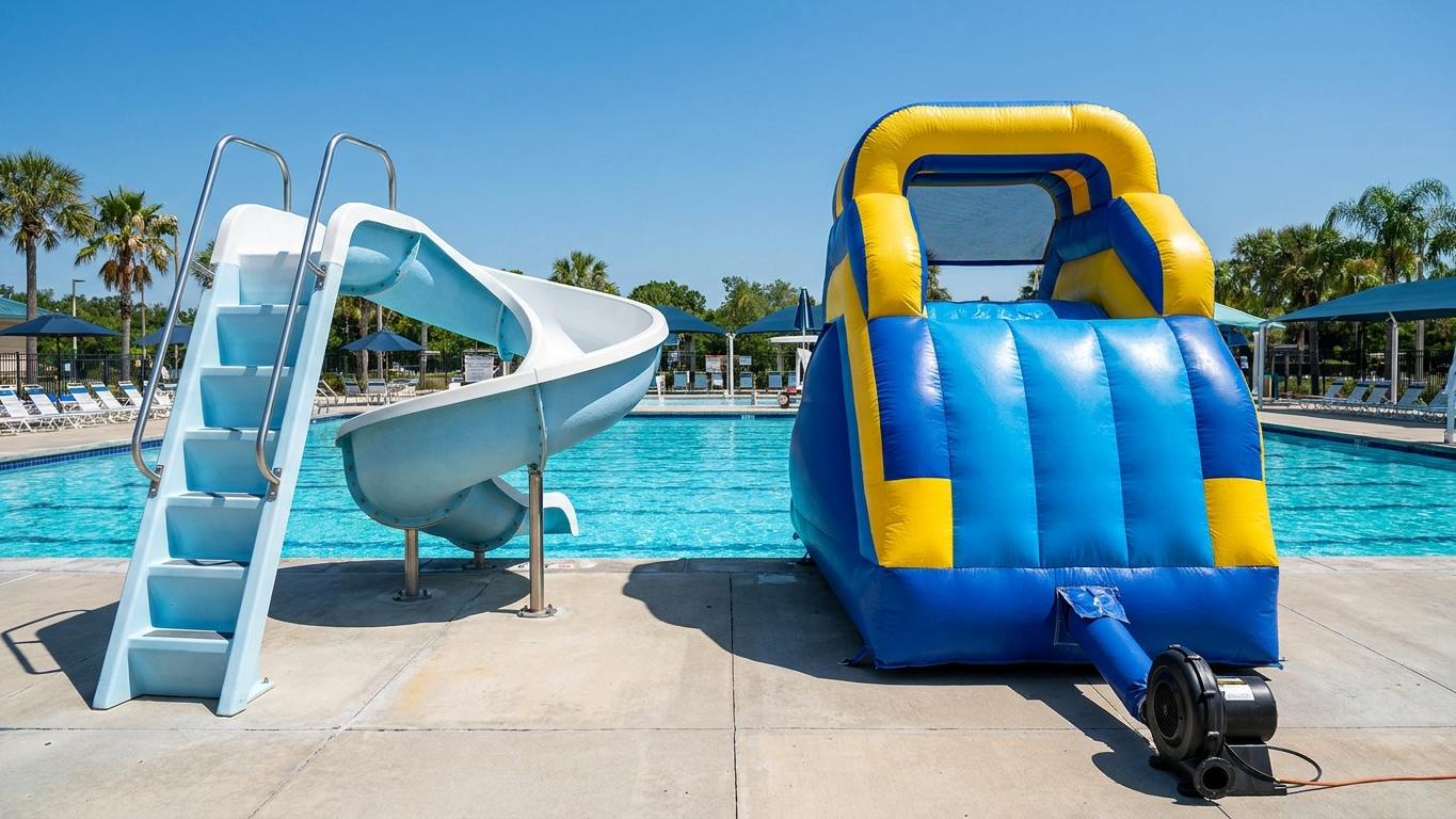 Plastic Swimming Pool Slides: How Permanent and Inflatable Options Compare for Commercial Operators