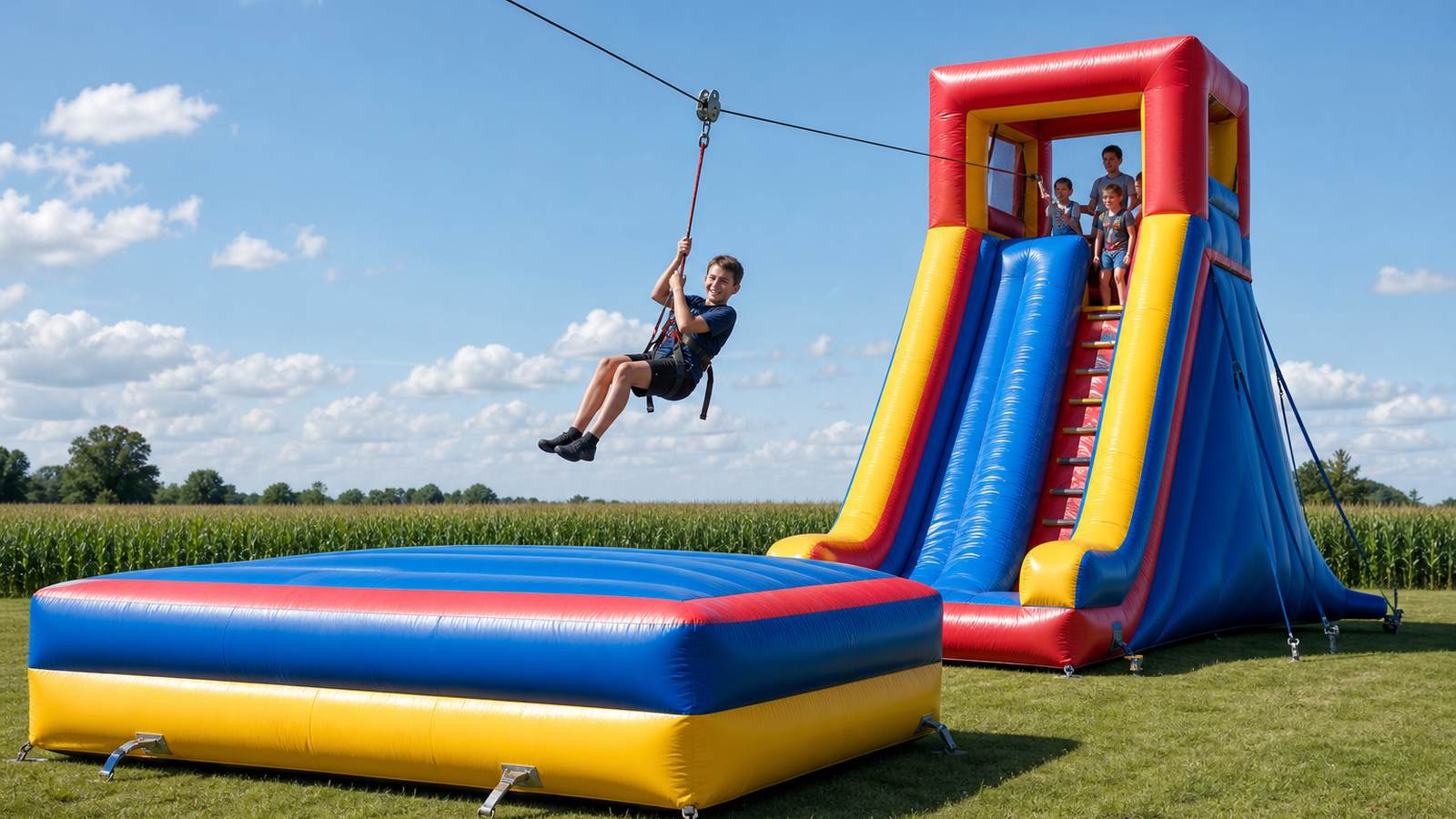 Inflatable Zip Line: Self-Contained Adventure Attraction for Camps, Parks & Resorts