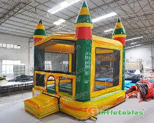 Mini bounce house with basketball hoop