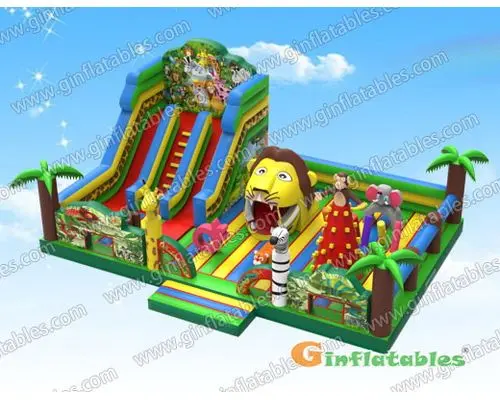 Jungle playground with moving lion mouth