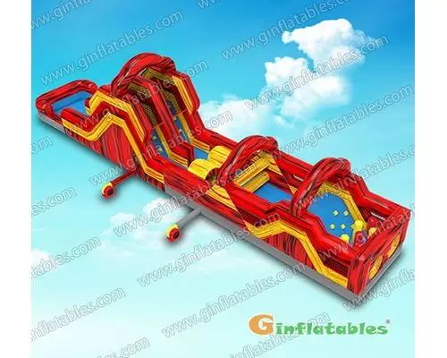 Yellow and red marble obstacle course with pool