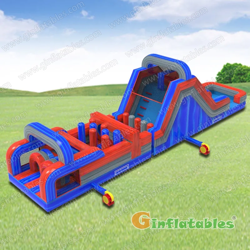 Red/blue marble wet/dry obstacle with inflated pool 