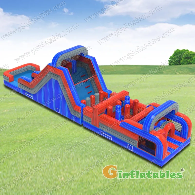 Red/blue marble wet/dry obstacle with inflated pool 