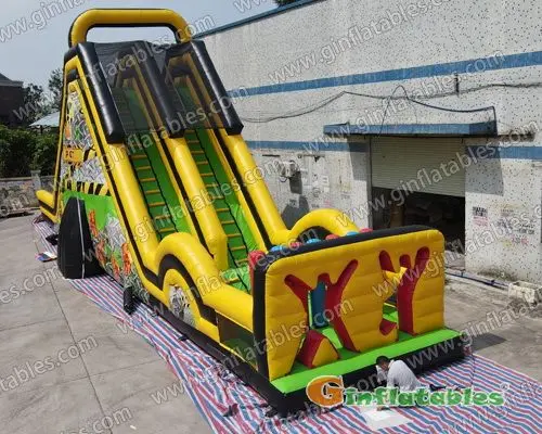 28ftH Adult Toxic dual lane dry slide with obstacle course
