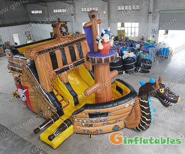 Pirate ship inflatable slide