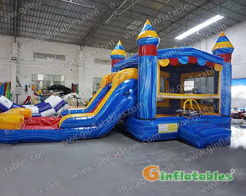 Inflatable marble color combo with slide wet/dry