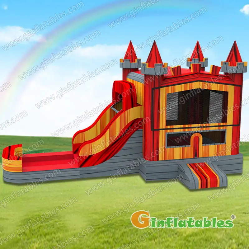 Red marble castle inflatable combo wet and dry