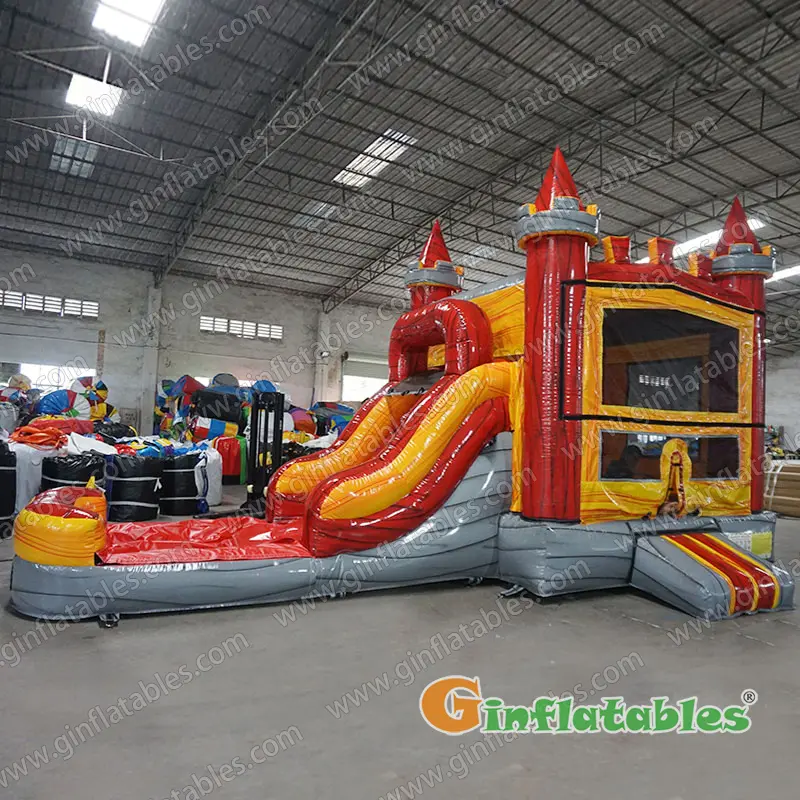 Red marble castle inflatable combo wet and dry
