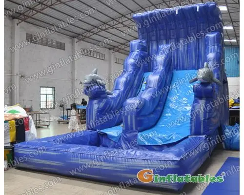 Inflatable dolphin water slide with pool