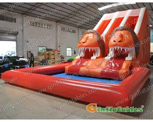 Lion water slide with sealed pool