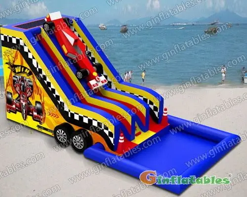 Racecar water slide with sealed pool