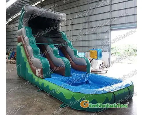 Inflatable water slide with pool