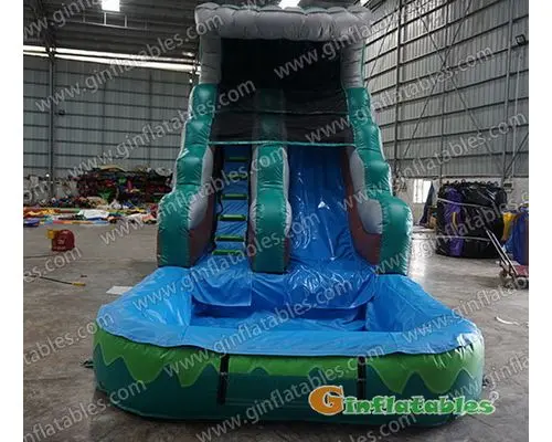 Inflatable water slide with pool