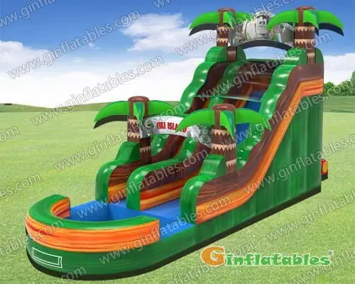 Inflatable tiki island water slide