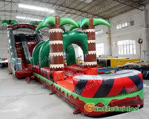 Inflatable palm tree water slide n slip with pool