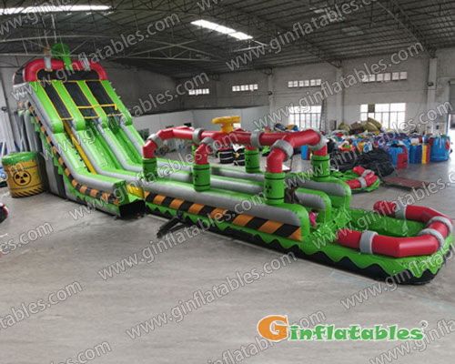Inflatable Toxic nuclear dual water slide n slip with pool