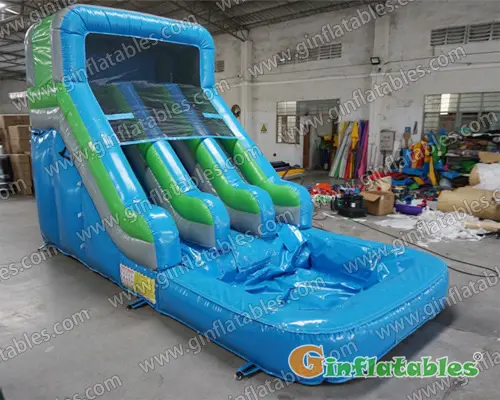 20ftL Aqua blue backyard water slide dual lane