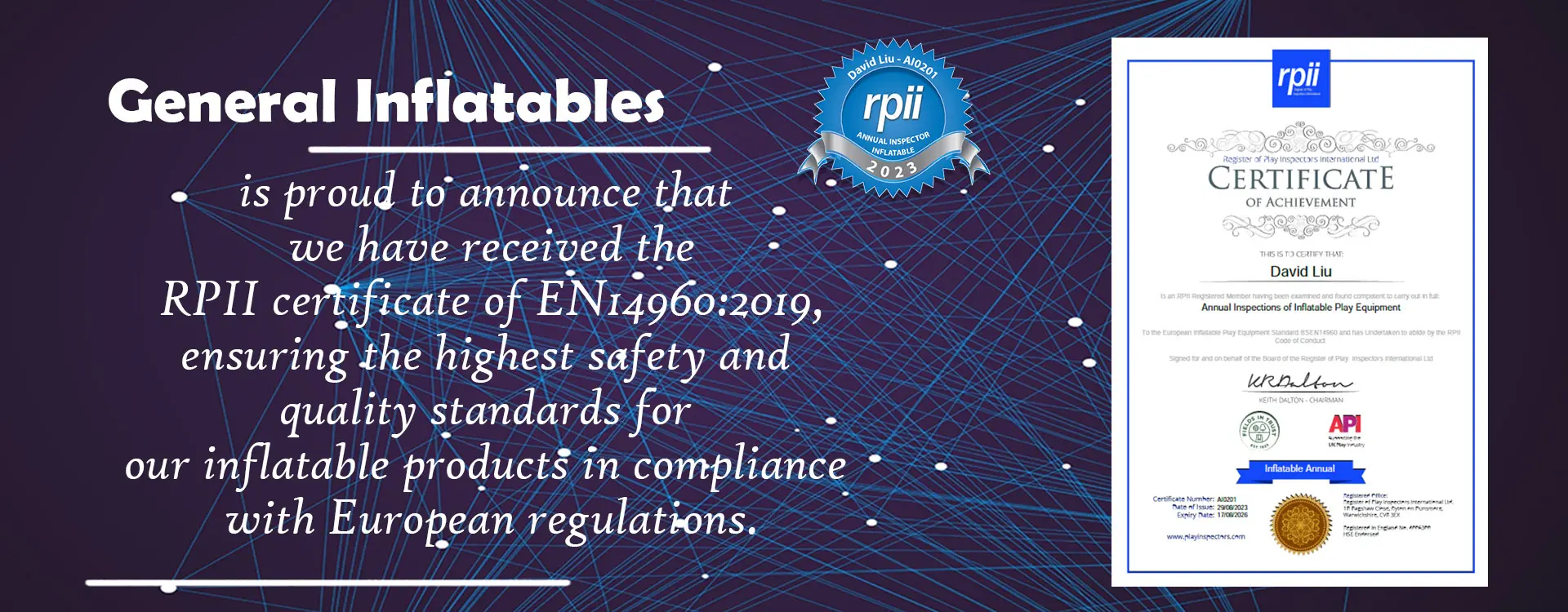 RPII Certificate of EN14960:2019 for Inflatable Products