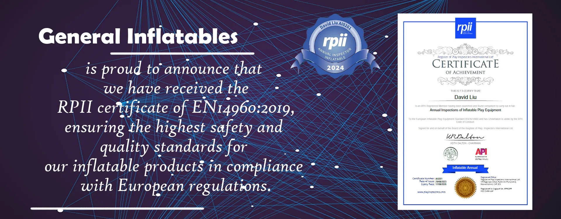 RPII Certificate of EN14960:2019 for Inflatable Products