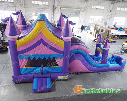 Inflatable purple and pink castle combo with slide wet/dry Inflatable purple and pink castle combo with slide wet/dry